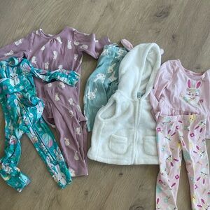 Easter Bunny Print Baby Clothing Set & Crinkle Book